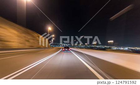 Curvy road through the Jebel Hafeet road timelapse hyperlapse, Al Ain, United Arab Emirates 124791592