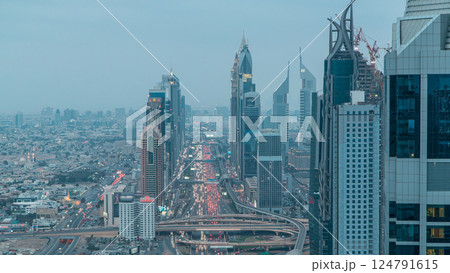 Dubai Sheikh Zayed Road day to night timelapse near Dubai Downtown Closer Look shows the density of these roads 124791615