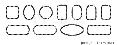 Frame with scallop lace. Edge border with pattern. Set of vector geometric ornaments isolated on white background. Frame with scallop lace. Edge border with pattern. Set of vector geometric ornaments isolated on white background. 124791684