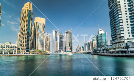 Dubai Marina towers and canal in Dubai timelapse hyperlapse Dubai Marina towers and canal in Dubai timelapse hyperlapse 124791704