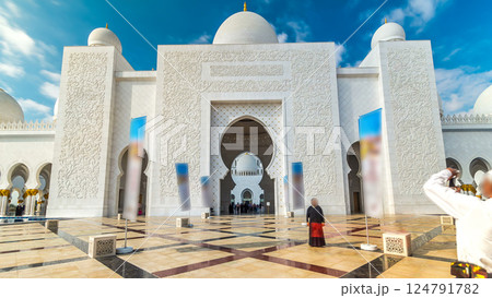 Sheikh Zayed Grand Mosque timelapse hyperlapse located in Abu Dhabi - capital city of United Arab Emirates. Sheikh Zayed Grand Mosque timelapse hyperlapse located in Abu Dhabi - capital city of United Arab Emirates. 124791782