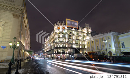 Very famous and the big shopping center in Moscow - TsUM timelapse hyperlapse in Moscow. Russia. 124791811