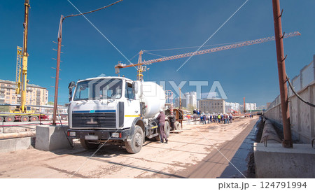 A large huge ditch pit tunnel timelapse at the construction site of the underground metro station line. 124791994