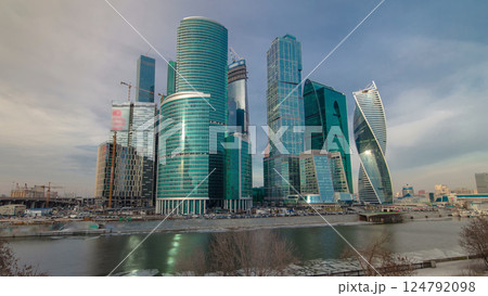 Skyscrapers International Business Center City at evening hyperlapse timelapse, Moscow, Russia 124792098