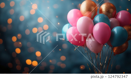 Celebration cake with a lit candle and colorful confetti at a party setting 124792347