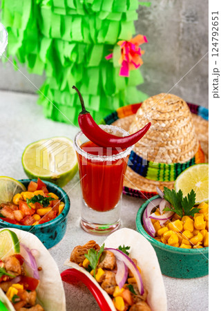 Cinco de Mayo concept with traditional Mexican food Cinco de Mayo concept with traditional Mexican food 124792651