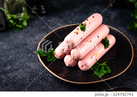 Boiled pork sausages with spices Boiled pork sausages with spices 124792741