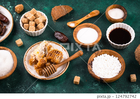 Various sugar replacement, healthy sweetener concept Various sugar replacement, healthy sweetener concept 124792742