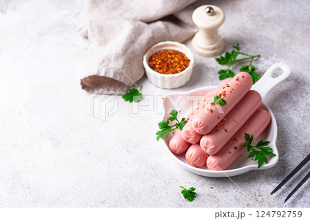 Boiled pork sausages with spices 124792759