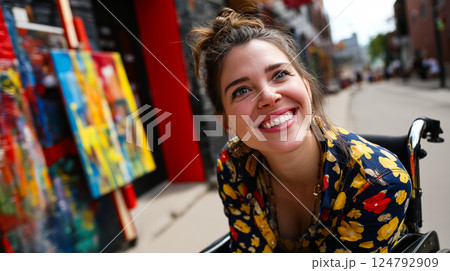 Portrait of a smiling wheelchair user, confident and beautiful, empowering 124792909