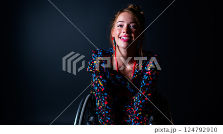 Portrait of a smiling wheelchair user, confident and beautiful, empowering 124792910