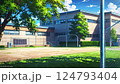 爽やかな空気のグラウンドと校舎 124793404