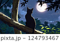 月を見つめるクロネコ 124793467