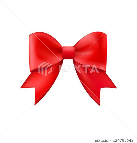 3D Realistic red gift bow. Christmas, birthday and sale decoration. 124793542