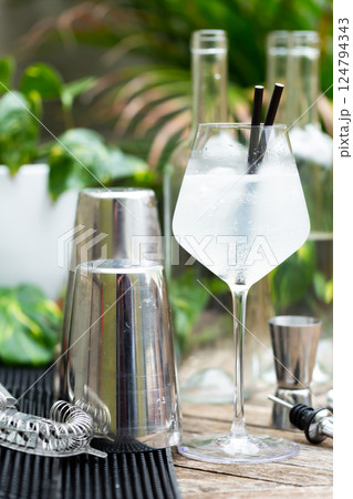 Cocktail glass with alcohol drink on table Cocktail glass with alcohol drink on table 124794343
