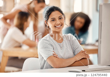 Computer, learning and education with a woman student sitting at a desk in the classroom for study or development. Portrait, university and scholarship with a young female college pupil in class Computer, learning and education with a woman student sitting at a desk in the classroom for study or development. Portrait, university and scholarship with a young female college pupil in class 124795440