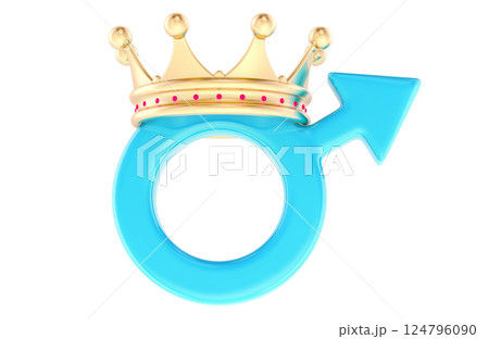 Male gender symbol with golden crown. 3D rendering 124796090
