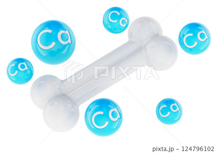 Bone with Calcium Ca balls, 3D rendering 124796102
