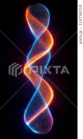 縦型の赤青ネオンが描く螺旋状のエフェクト背景 124796559