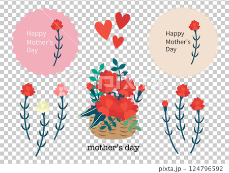 母の日 カーネーション ベクターイラストセット 母の日 カーネーション ベクターイラストセット 124796592