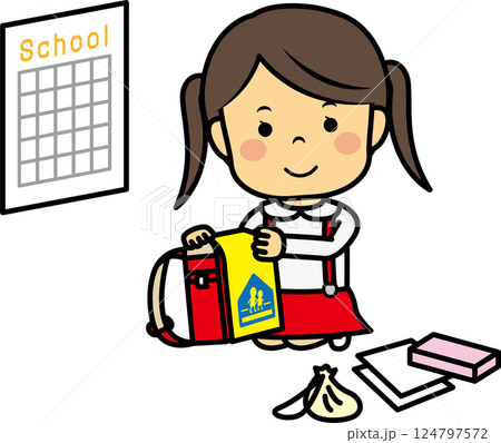 明日の準備をする小学生女児 124797572