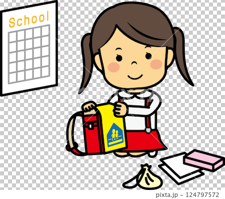 明日の準備をする小学生女児 124797572