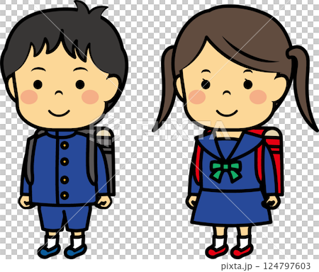ランドセルを背負う小学生男女 124797603