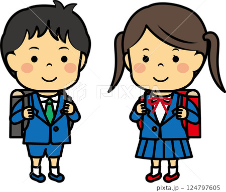 ランドセルを背負う小学生男女 124797605