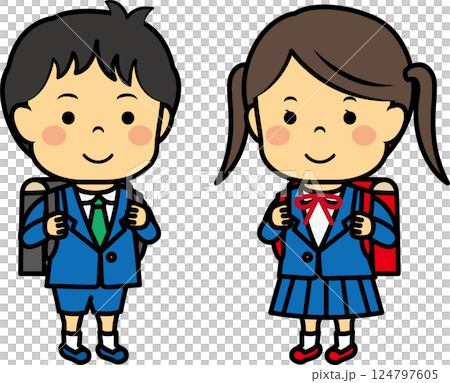 ランドセルを背負う小学生男女 124797605