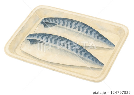 パック入りのサバの切り身のイラスト（生魚・鯖） 124797823