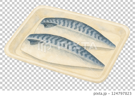 パック入りのサバの切り身のイラスト（生魚・鯖） 124797823