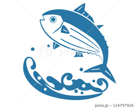 波とカツオを組み合わせた勢いのあるイラスト 波とカツオを組み合わせた勢いのあるイラスト 124797926