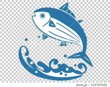 波とカツオを組み合わせた勢いのあるイラスト 波とカツオを組み合わせた勢いのあるイラスト 124797926
