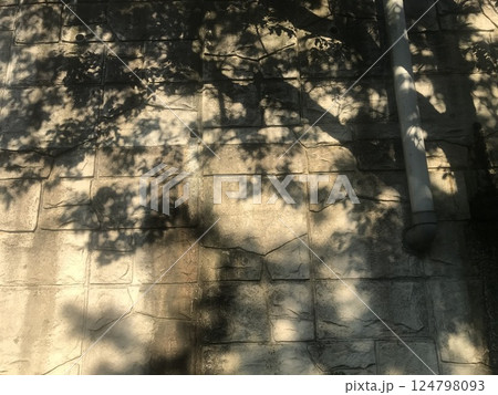 夏の午後に木漏れ日が映るコンクリート壁 124798093