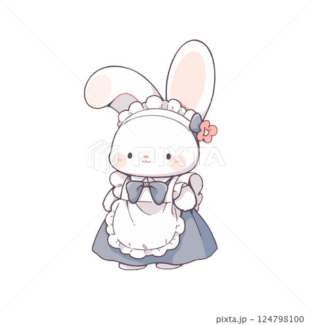 メイドなたウサギのイラスト 124798100