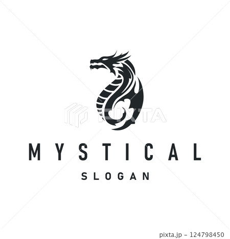 mystical animal legend design with simple dragon logo silhouette and vintage retro ancient illustration templet design mystical animal legend design with simple dragon logo silhouette and vintage retro ancient illustration templet design 124798450
