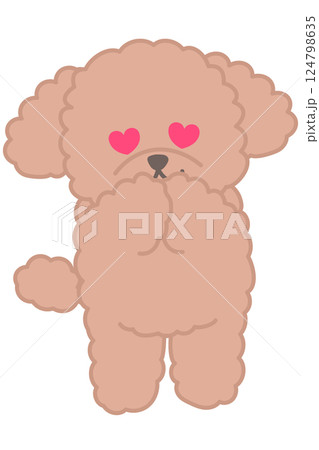 ハート型の目のかわいいトイプードルのキャラクター　アプリコットの毛色のトイプー全身のベクターイラスト 124798635