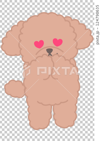 ハート型の目のかわいいトイプードルのキャラクター　アプリコットの毛色のトイプー全身のベクターイラスト 124798635