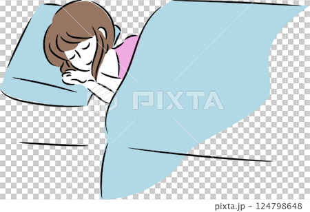 Illustration of a woman sleeping sideways in bed 124798648