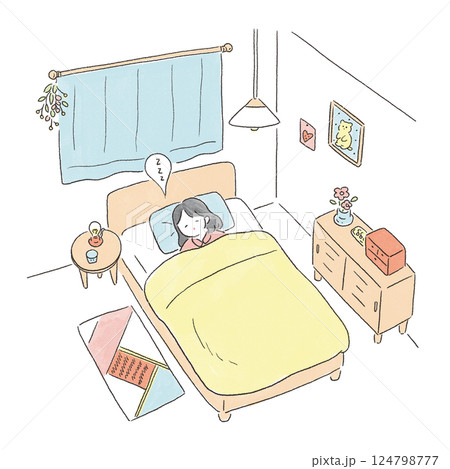 寝室のベッドで眠る女性 寝室のベッドで眠る女性 124798777