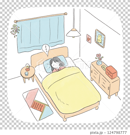 寝室のベッドで眠る女性 寝室のベッドで眠る女性 124798777