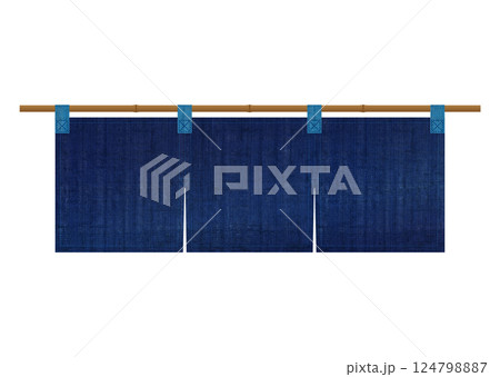 藍色の麻布の暖簾 のれん 124798887