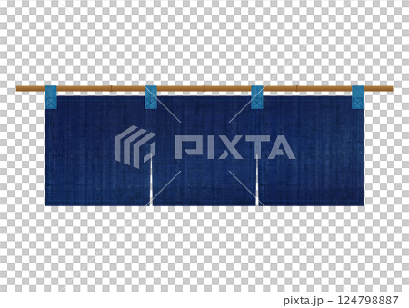 藍色の麻布の暖簾 のれん 124798887