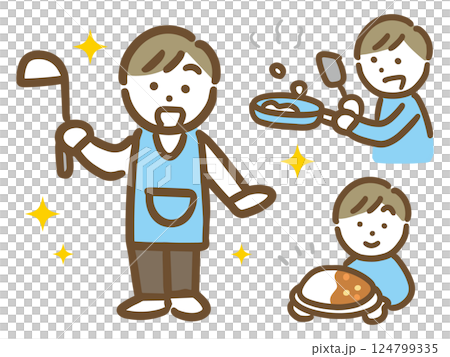 笑顔で料理をする男性 124799335