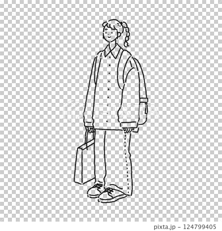 穿著休閒服裝的女人 — 線條畫 穿著休閒服裝的女人 — 線條畫 124799405