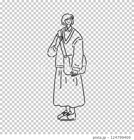 大人可愛いナチュラルコーデの女性 線画 大人可愛いナチュラルコーデの女性 線画 124799409