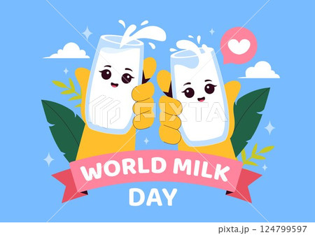 World Milk Day Vector Illustration with Milk Bottle and Cute Cow Celebrating Dairy on June 1 in flat Style Cartoon Background 124799597