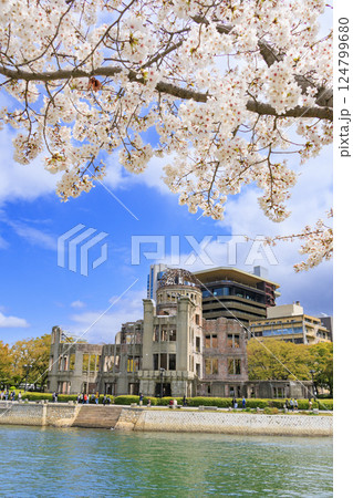 桜満開の平和記念公園　原爆ドーム 124799680