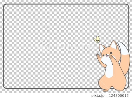 狐狸和蝴蝶玩耍的白色背景框 124800015