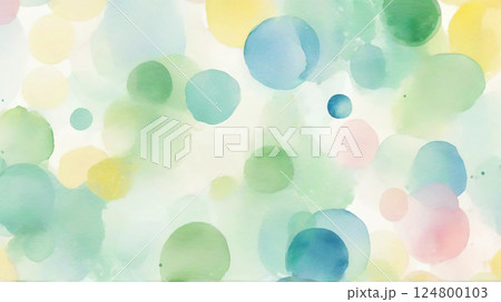 やさしい春色の水彩背景 – 淡くカラフルな水玉模様 124800103